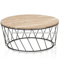 Industrial Round Metal and Wood Coffee Table